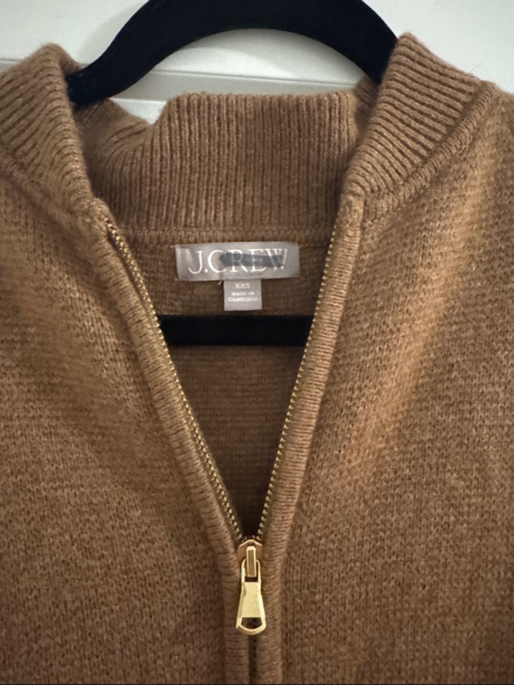 J.crew Sz XXS Full-zip flight sweater-jacket Lambswool CM693 Heather Rich Camel - Picture 3 of 5